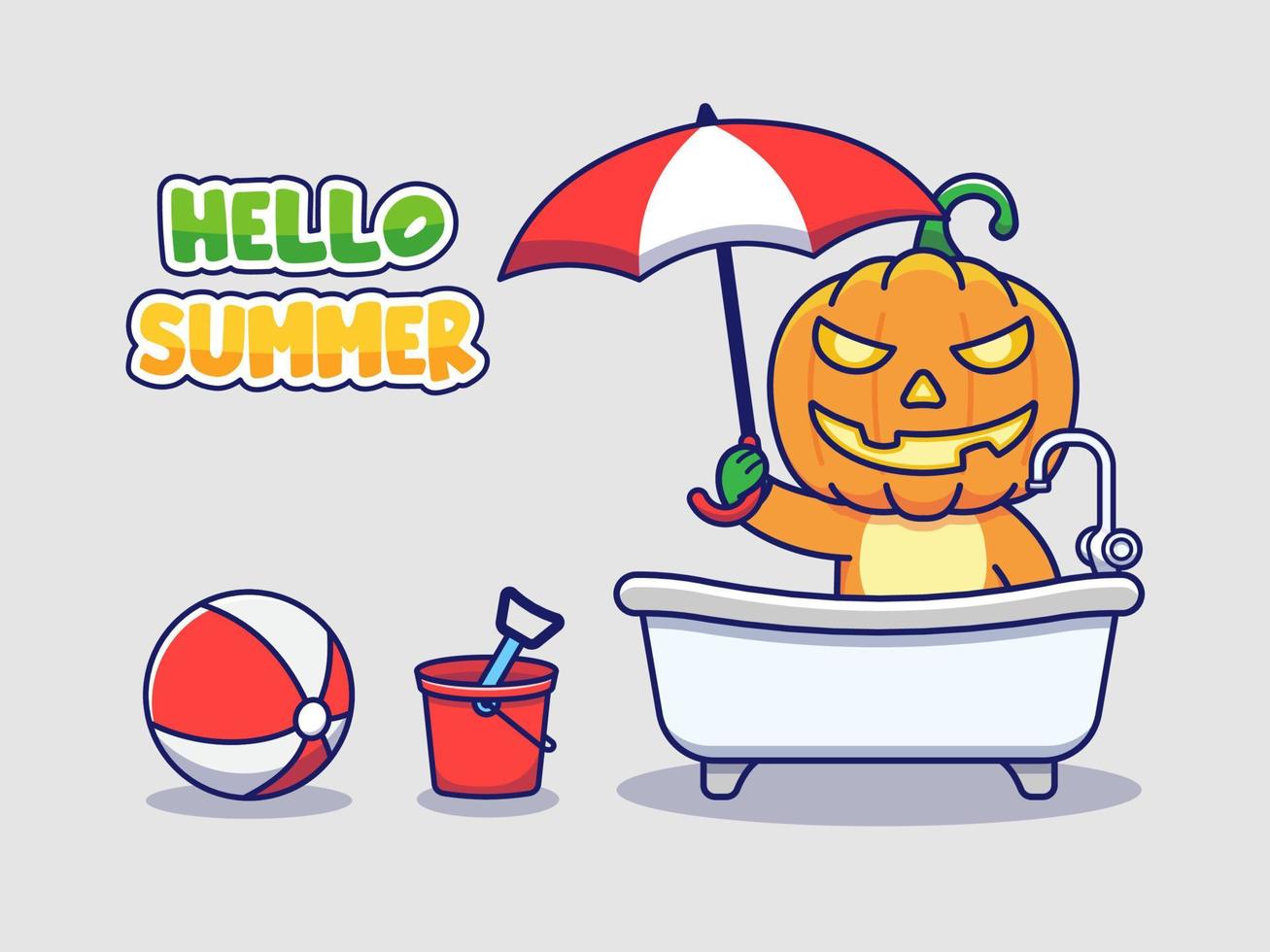 Cute pumpkin monster with hello summer greeting banner vector