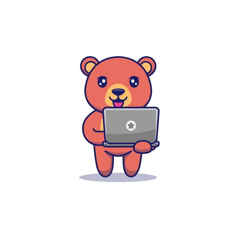 Cute bear carrying a laptop vector