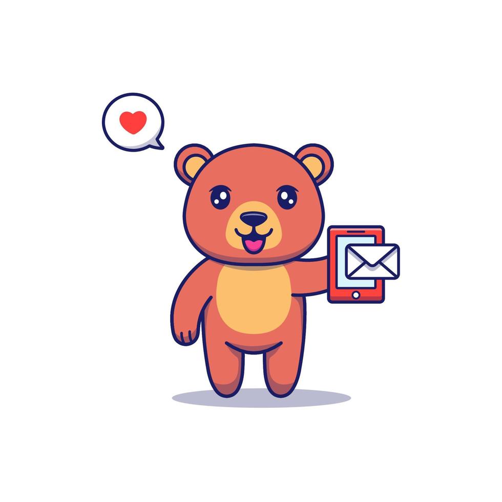 Cute bear receiving a message on smartphone vector