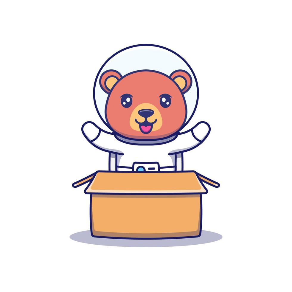 Cute bear wearing astronaut suit in cardboard vector