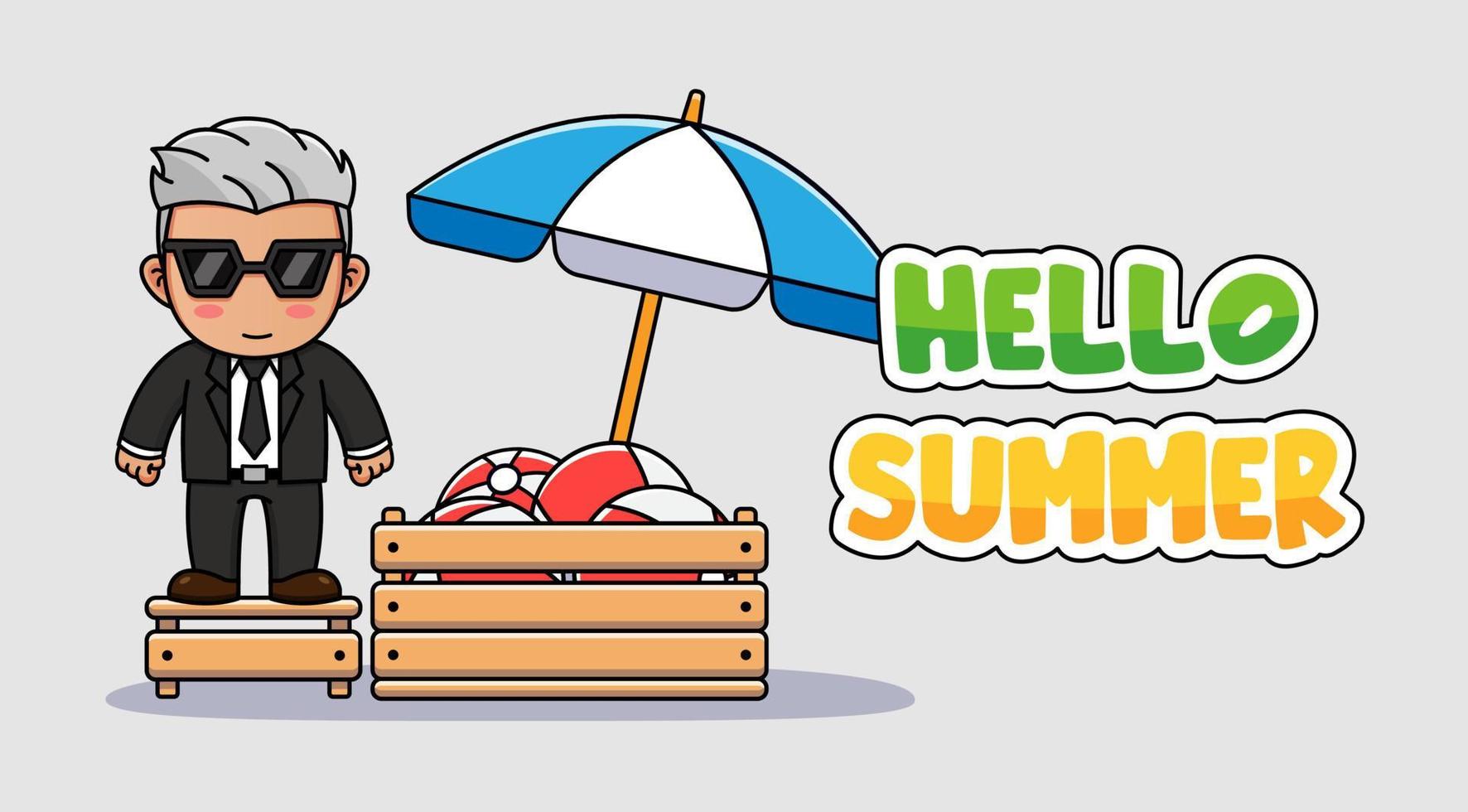 Cool guy with hello summer greeting banner vector