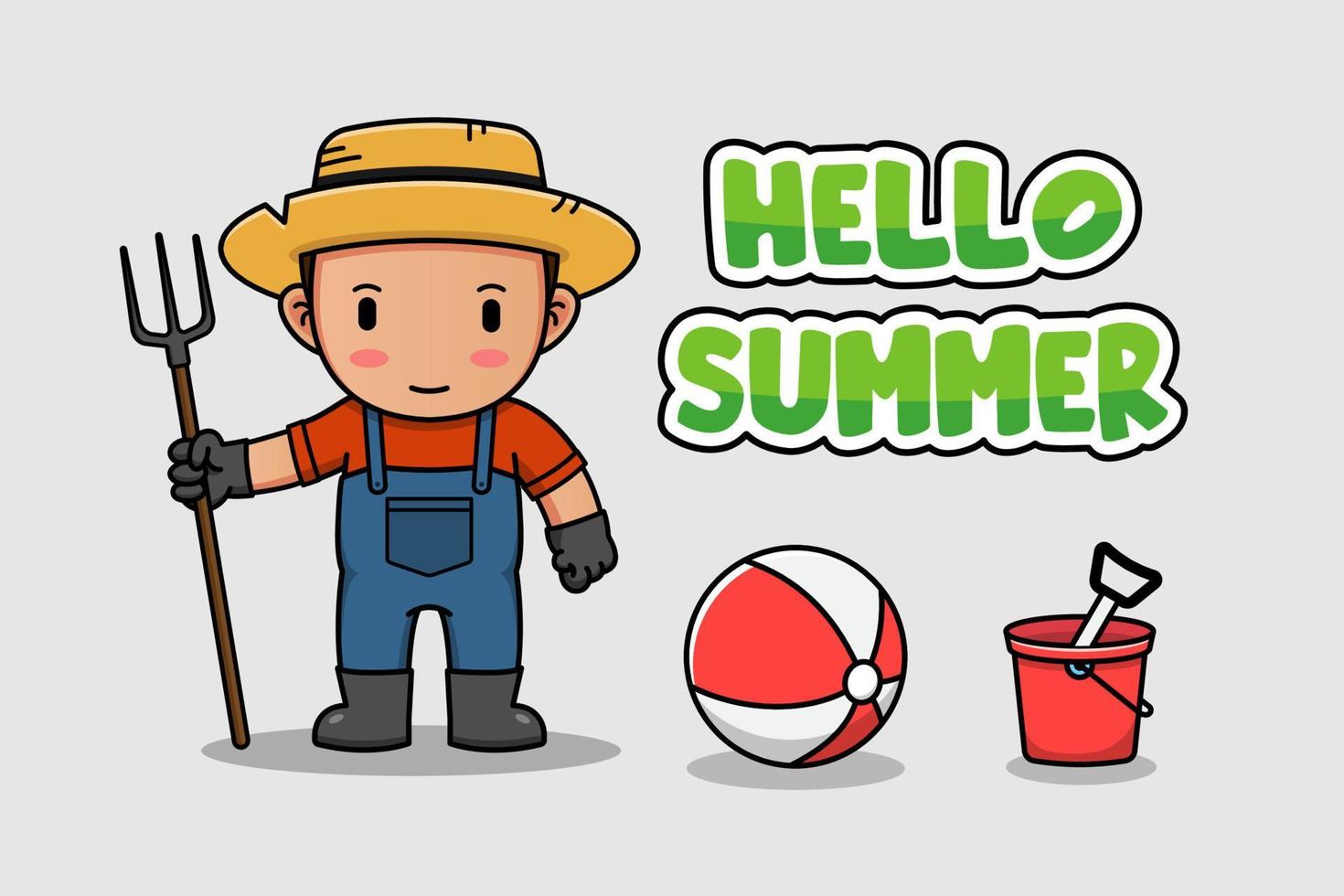 Cute farmer with hello summer banner vector