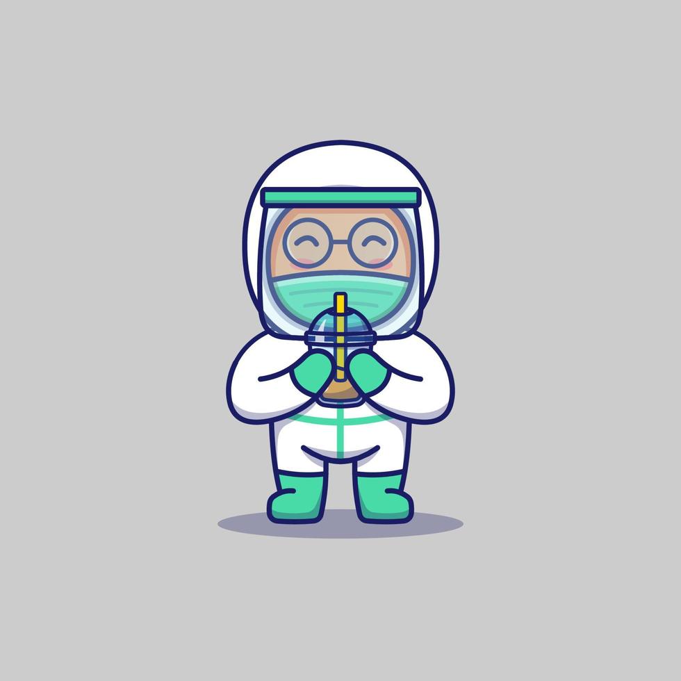 Cute doctor drinking a cup of coffee vector