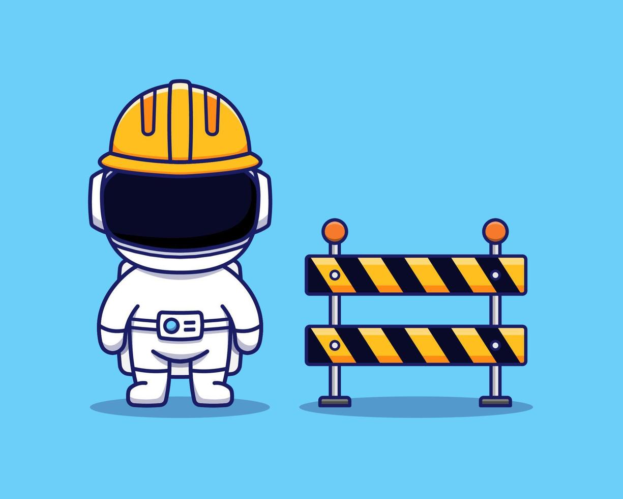 Cute astronaut with helmet and roadblock vector