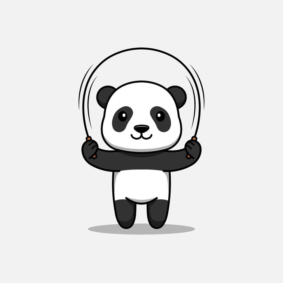 Cute panda playing rope skipping vector