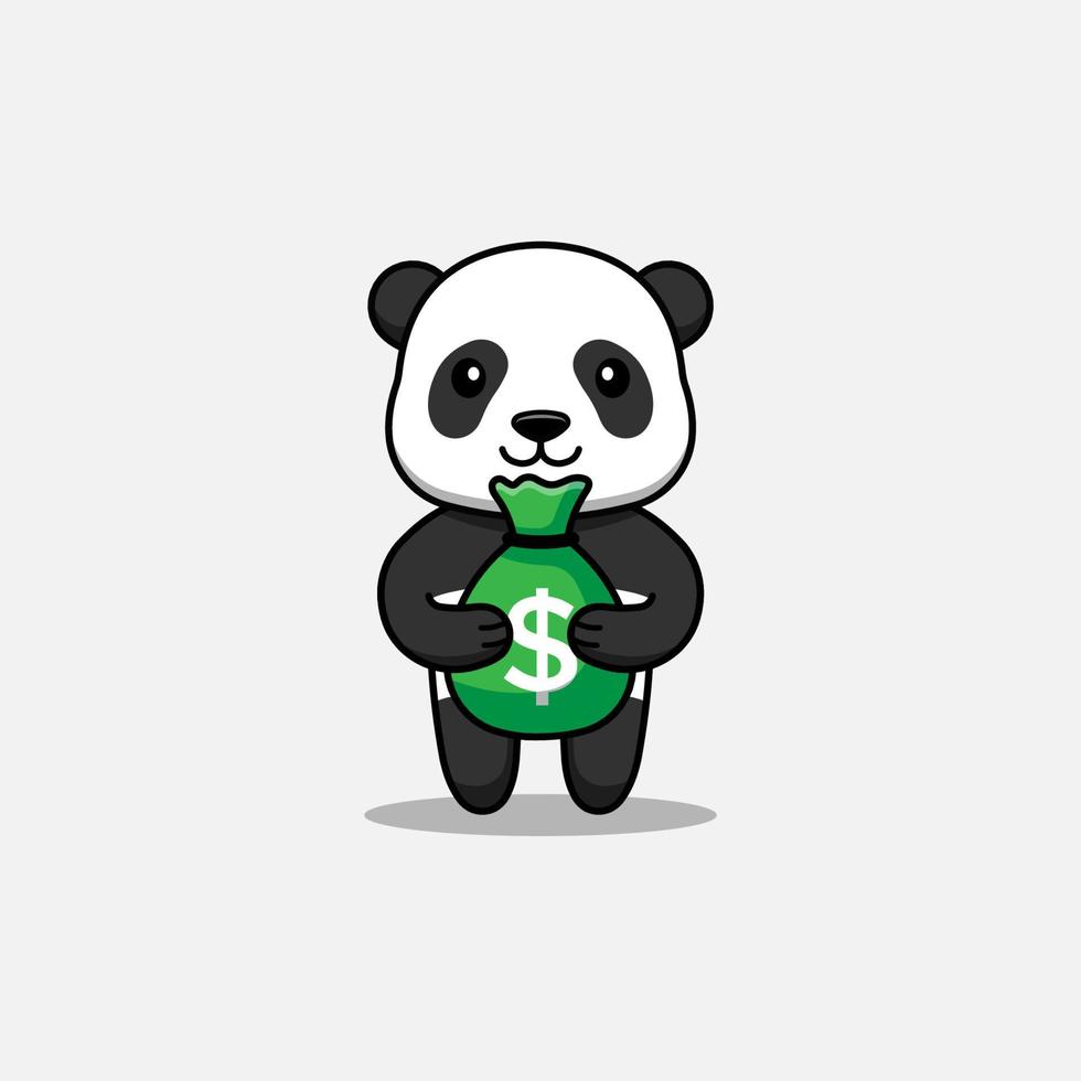 lindo panda con una bolsa de dinero vector