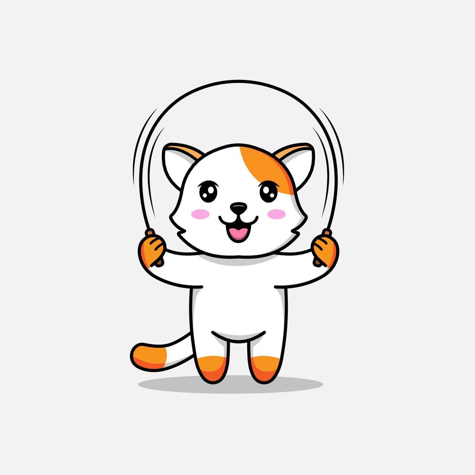 Cute cat playing rope skipping vector
