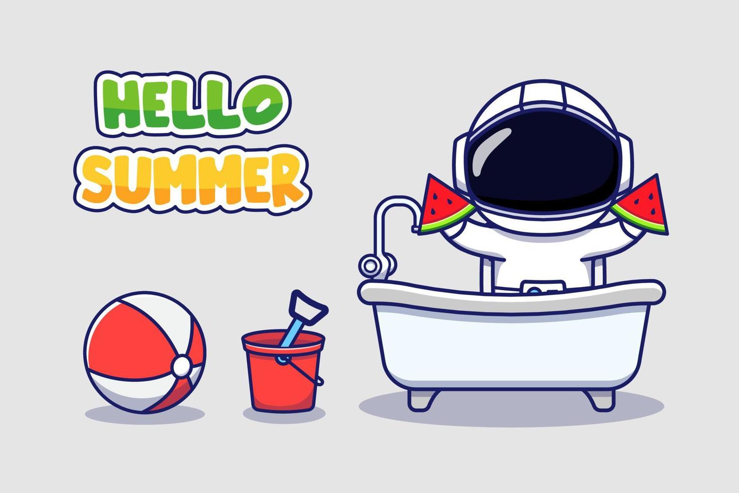 Cute astronaut with hello summer greeting banner vector