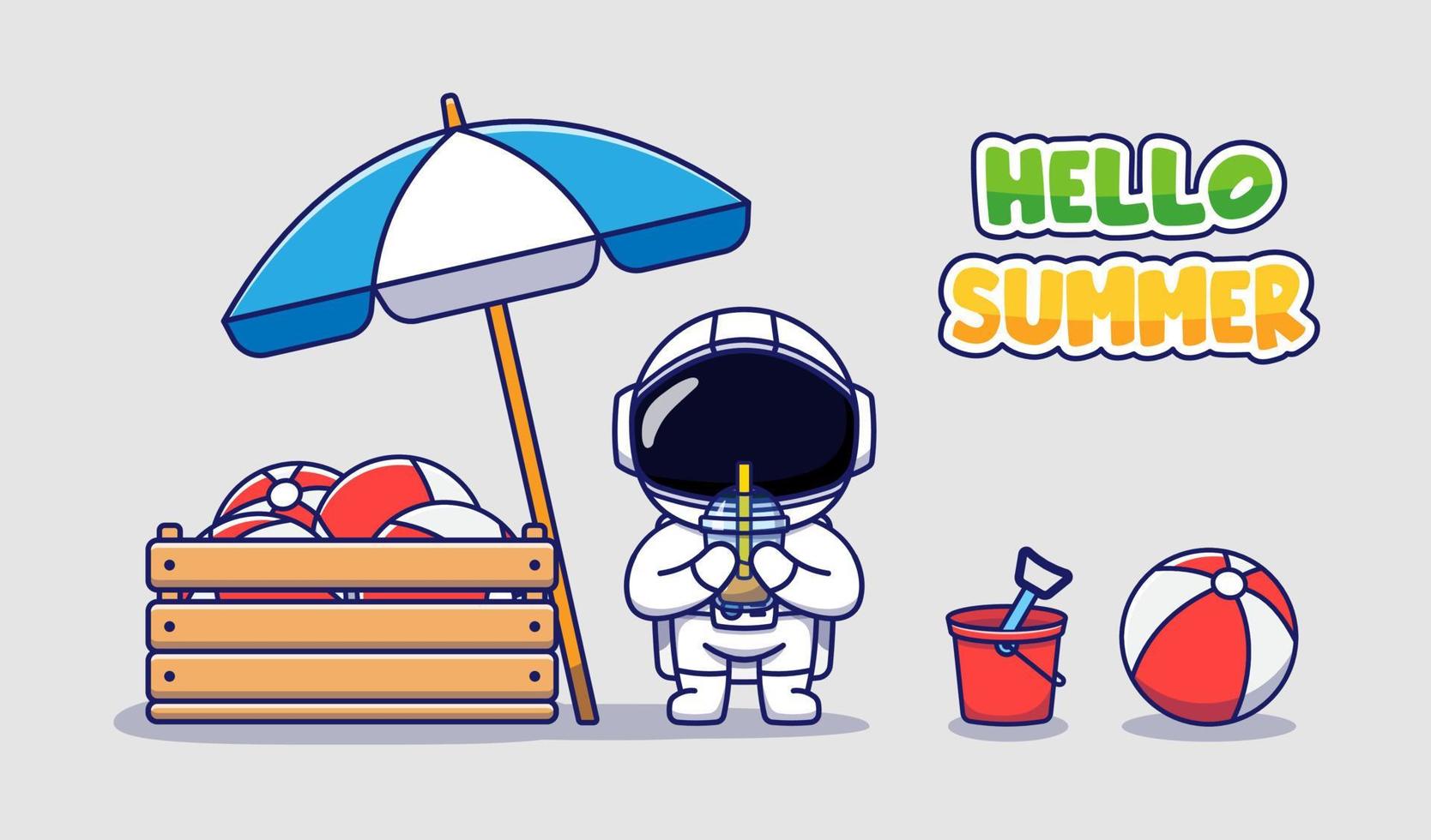 Cute astronaut with hello summer greeting banner vector