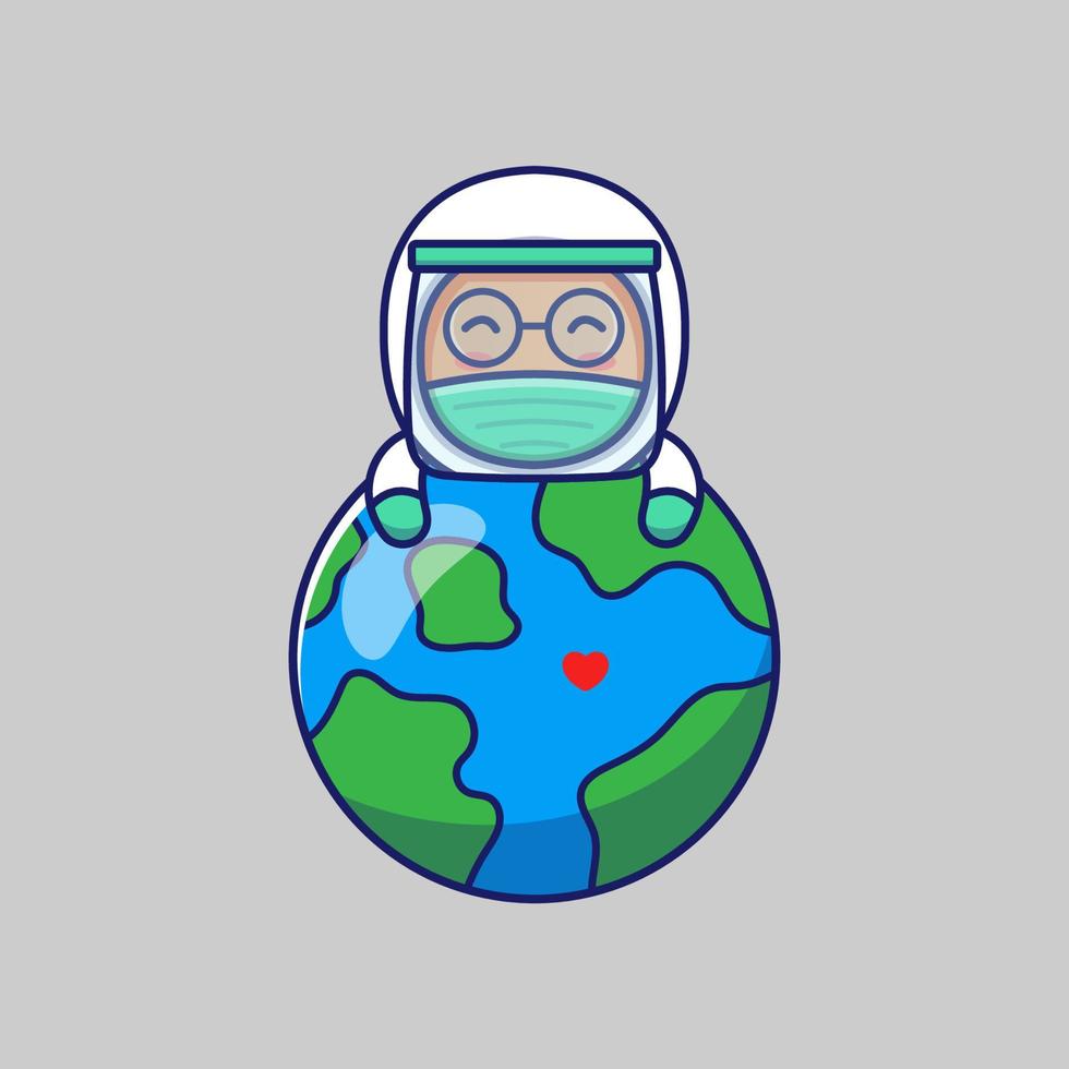 Cute doctor hugging planet earth vector