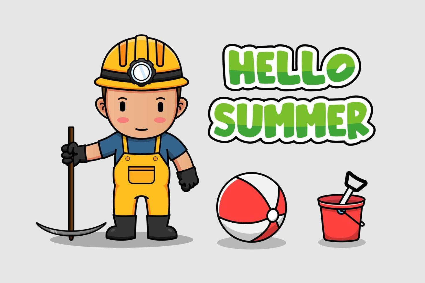 Cute miner with hello summer banner vector