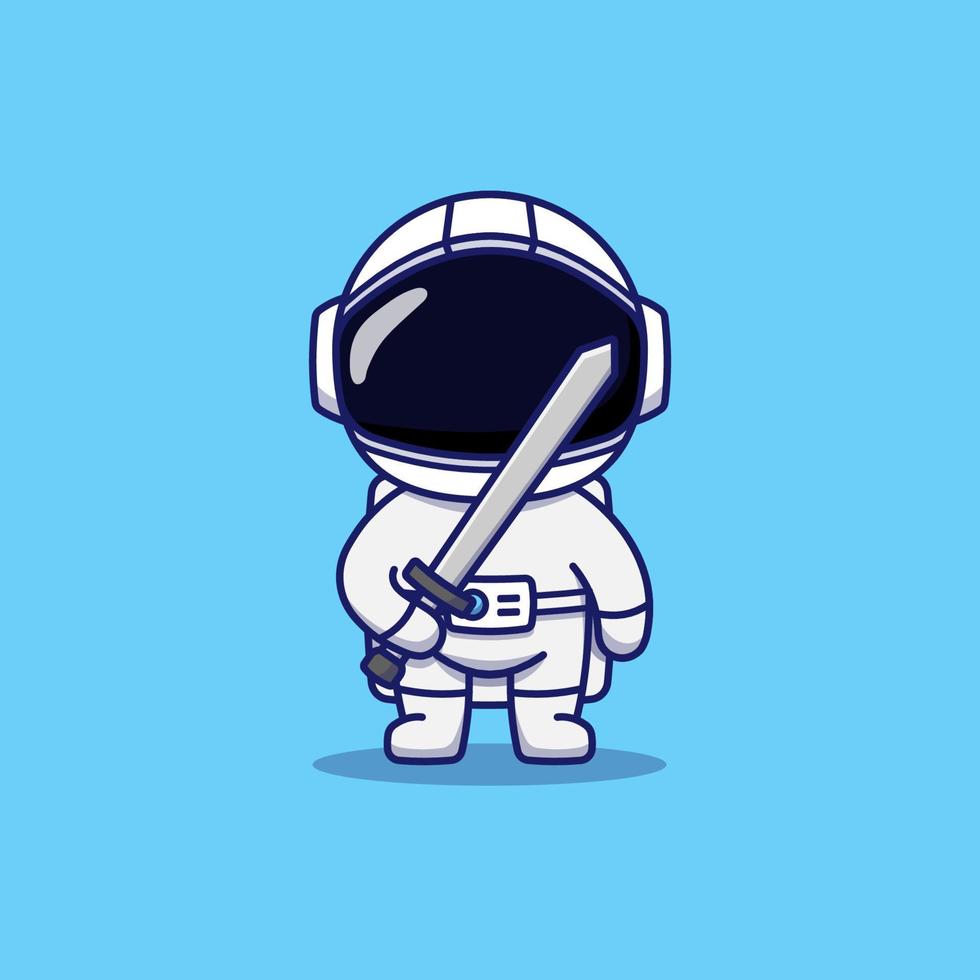 Cute astronaut carrying a sword vector