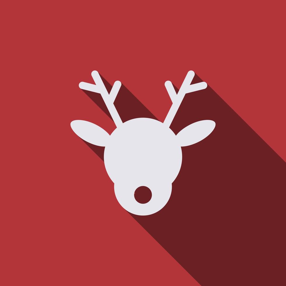 Christmas reindeer character isolated on red background with long shadow. vector