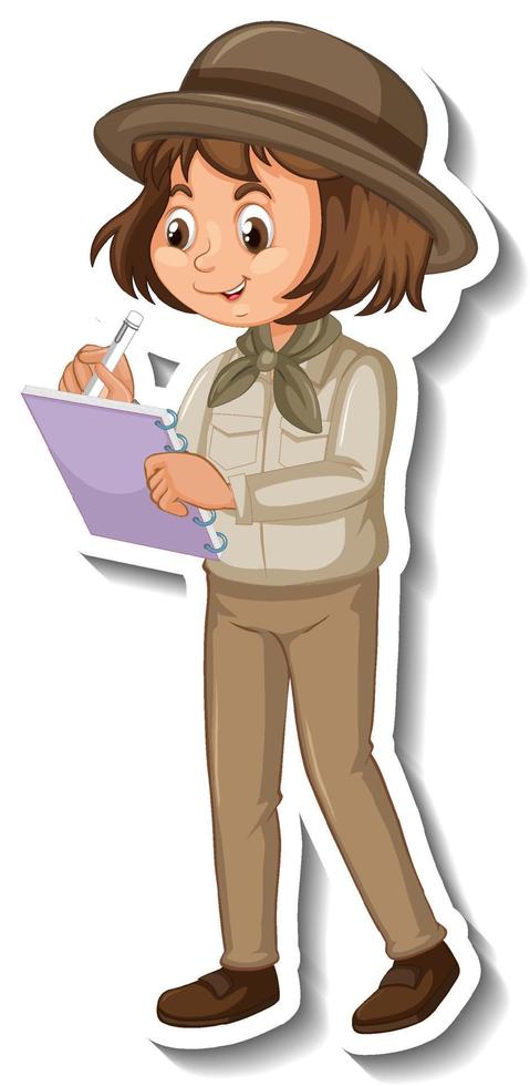 Girl in safari outfit cartoon character sticker vector