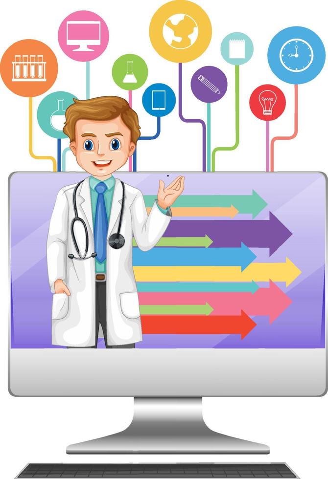 Computer with a doctor character vector