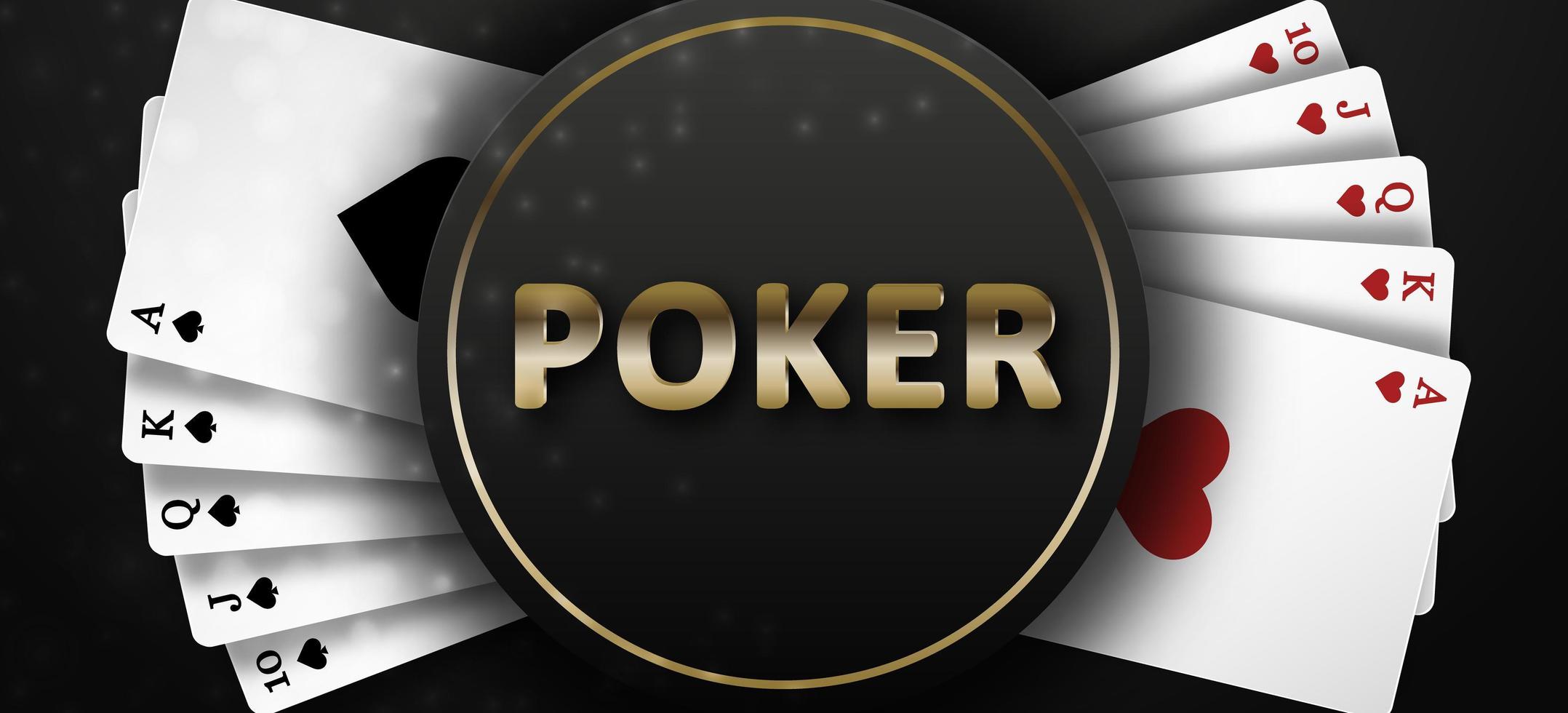 Poker on a black background and royal flush of the suit of hearts and spades. Background for casino advertising, poker, gambling. Vector illustration.