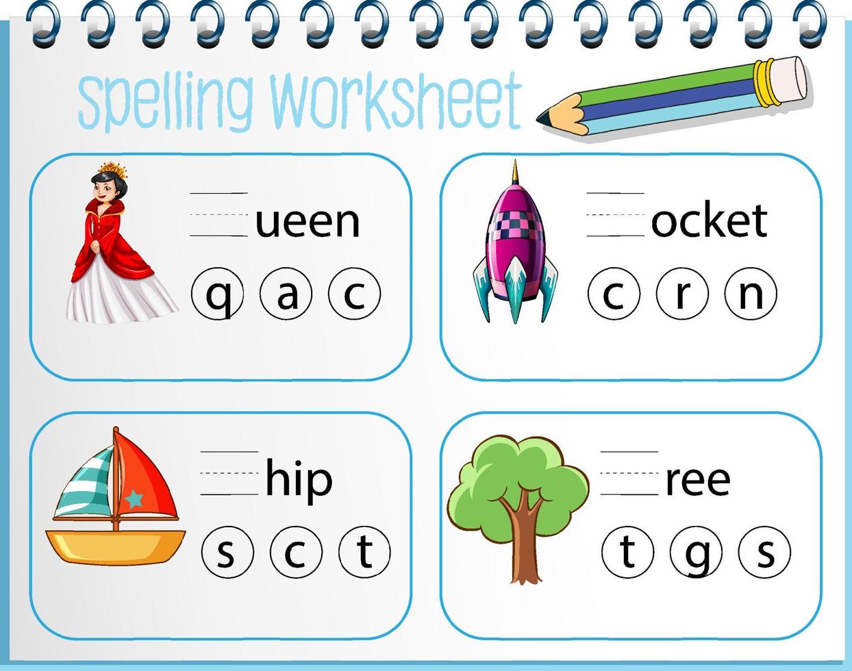 Spelling worksheet template for kids vector