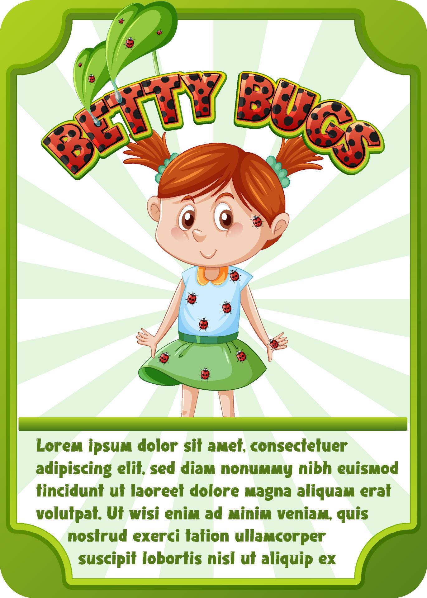 Character game card template with word Betty Bugs 4760389 Vector Art at