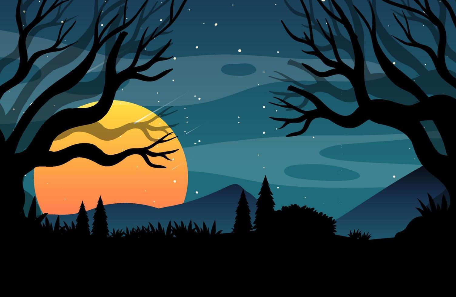 Spooky forest background with full moon vector