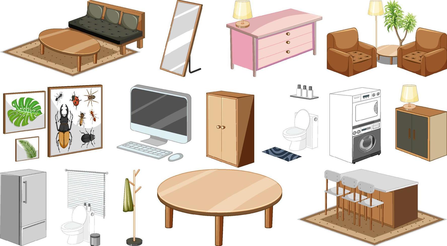 Set of interior furniture and decorations vector