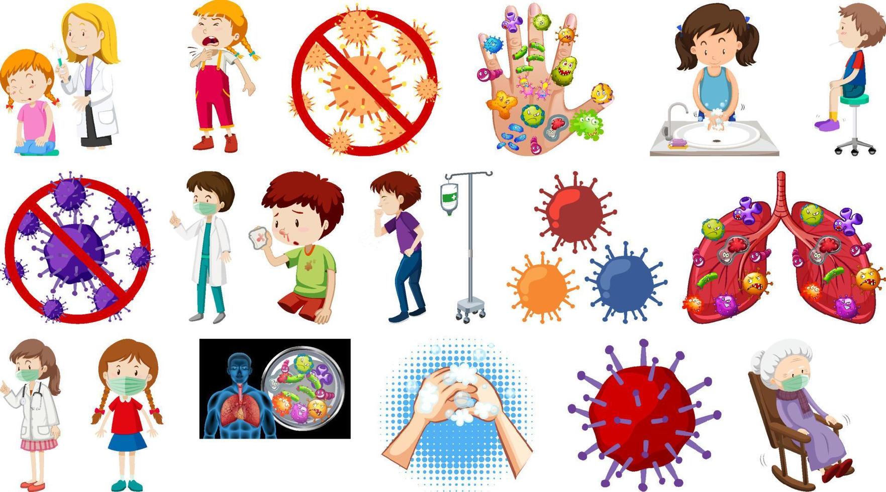 Set of sick people with different symptoms vector