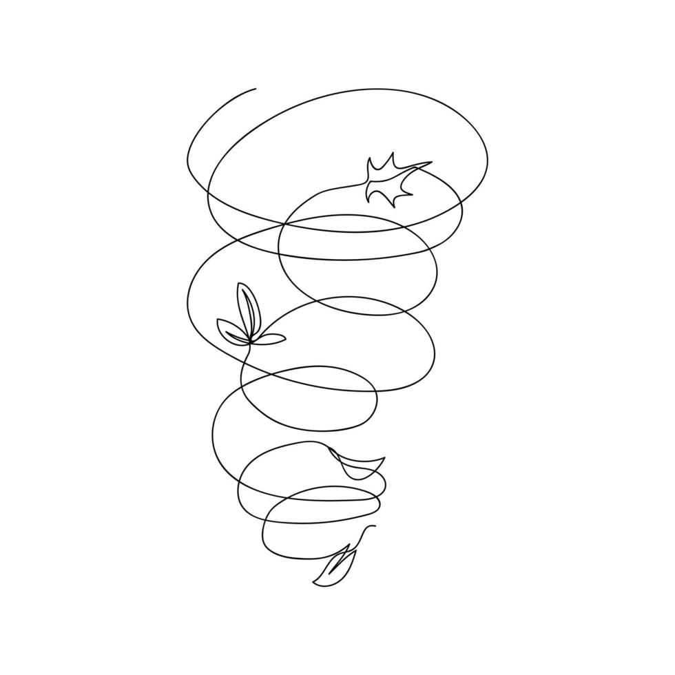 Strong wind leaves up drawn by one line. Sketch. Modern art weather in minimal style. Vector illustration.