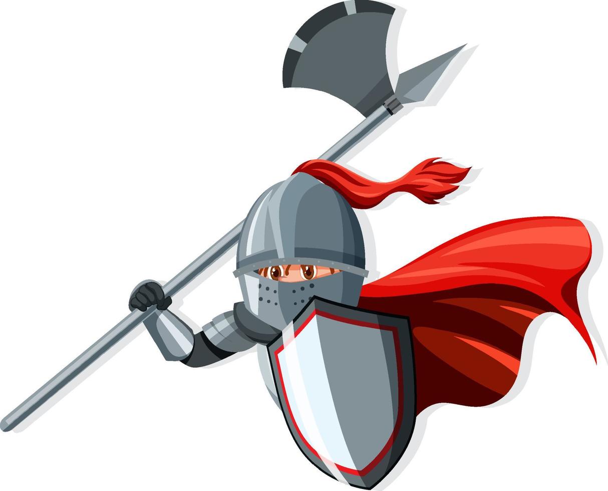 Medieval knight holding shield and axe vector