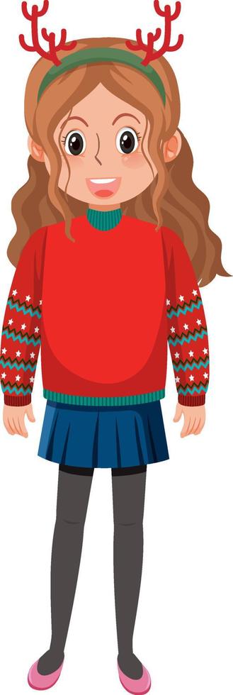 niña con trajes navideños de invierno vector