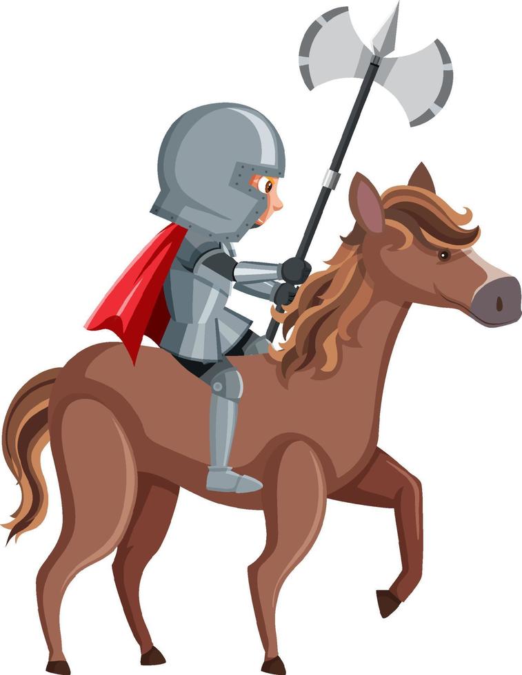 Knight riding horse cartoon character on white background vector