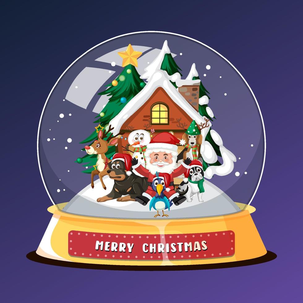 Christmas animals and Santa in snowdome vector