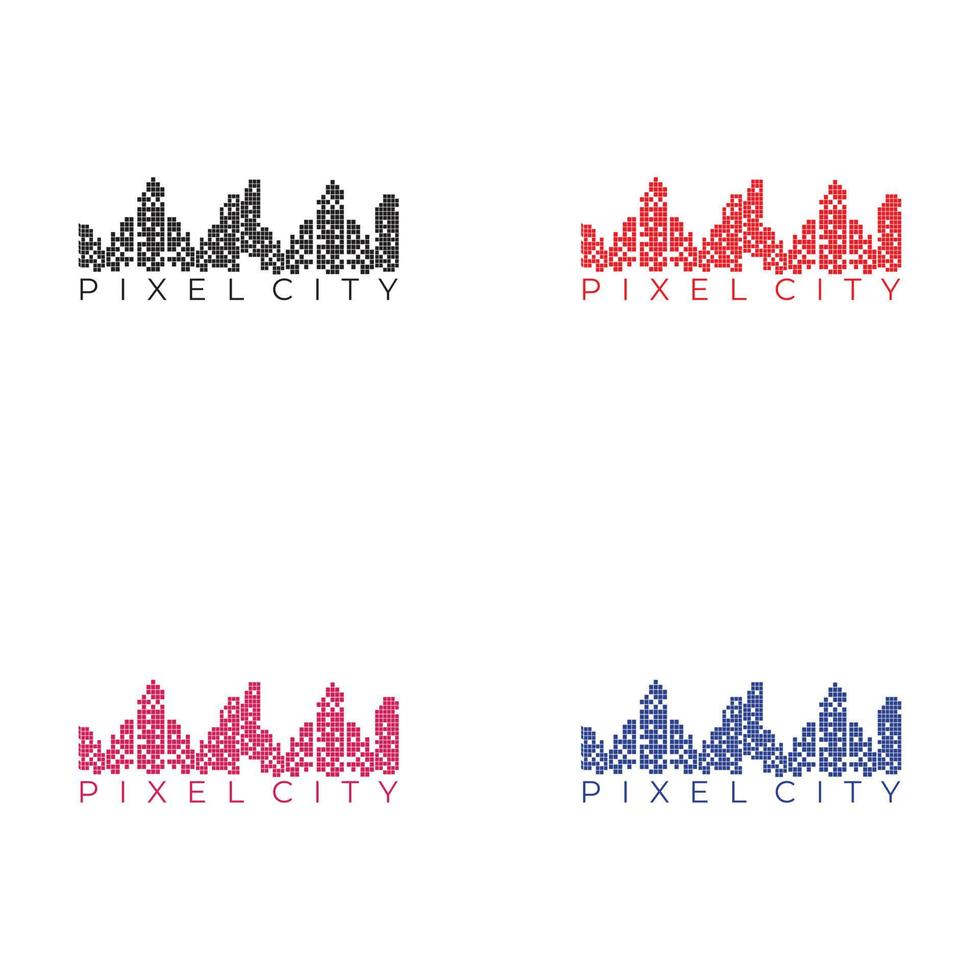 Pixel building cityscape logo design vector