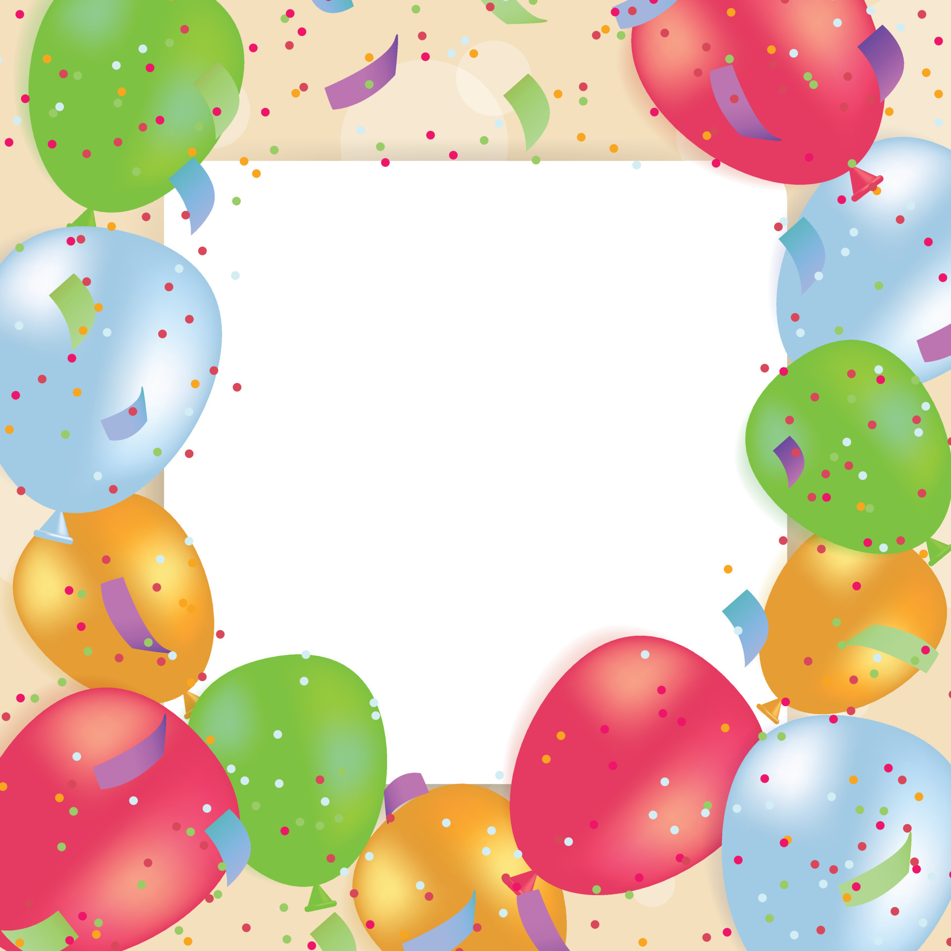 Colourful template with balloons and confetti. Blank template with Colourful template with balloons and confetti. Blank template with