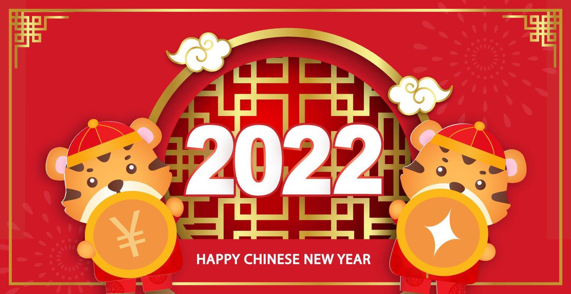 Chinese new year 2022 year of the tiger banner in paper cut style vector