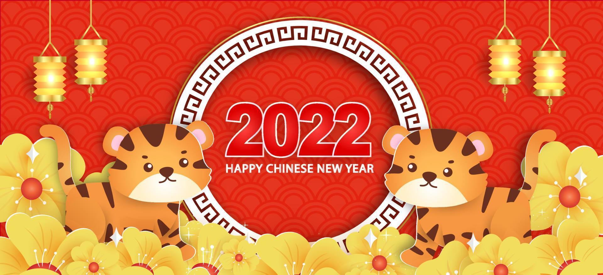 Chinese new year 2022 year of the tiger banner . vector