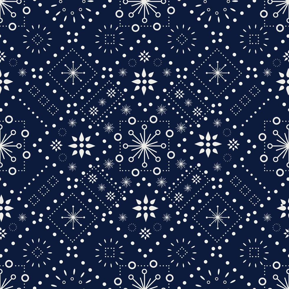 Seamless vector pattern of abstract ornaments on blue background designed for Christmas celebration