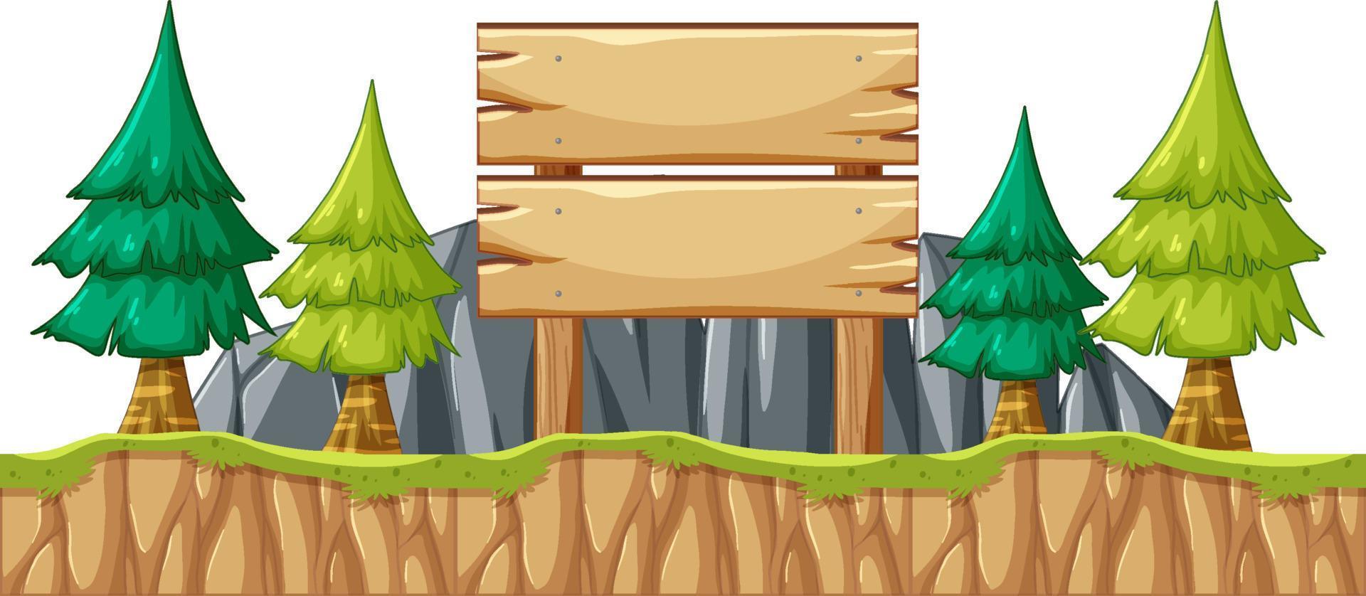 Isolated soil ground with black signboard and pine tree vector