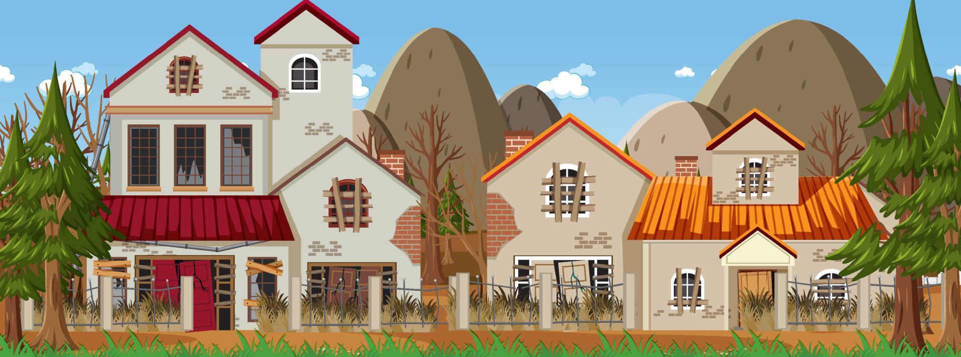 Abandon empty rural town with old broken house background vector