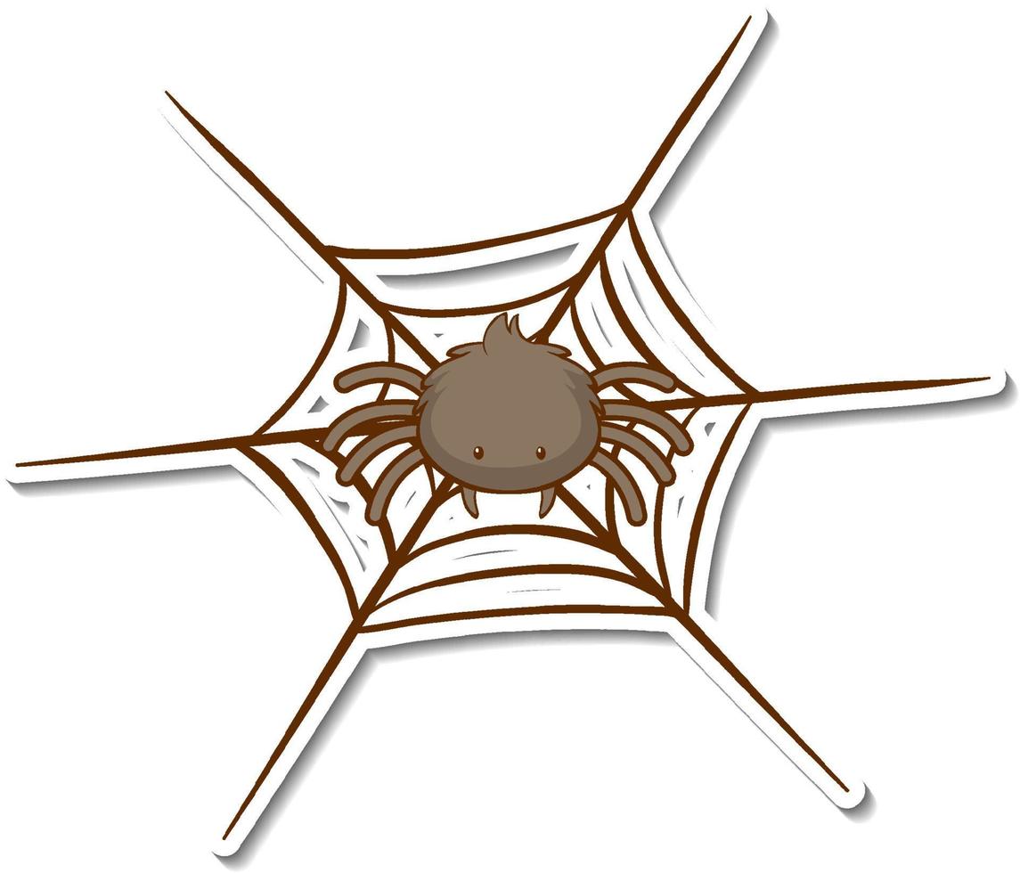 Sticker cute spider on web on white background vector