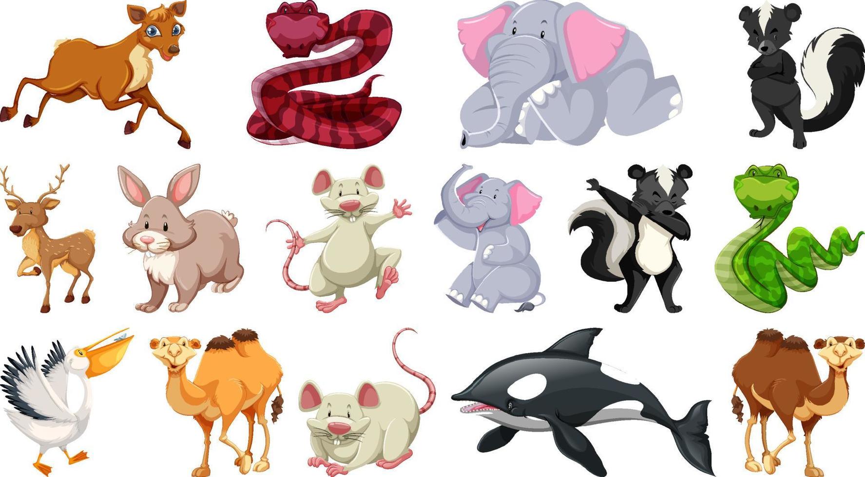 Set of different wild animals cartoon characters vector