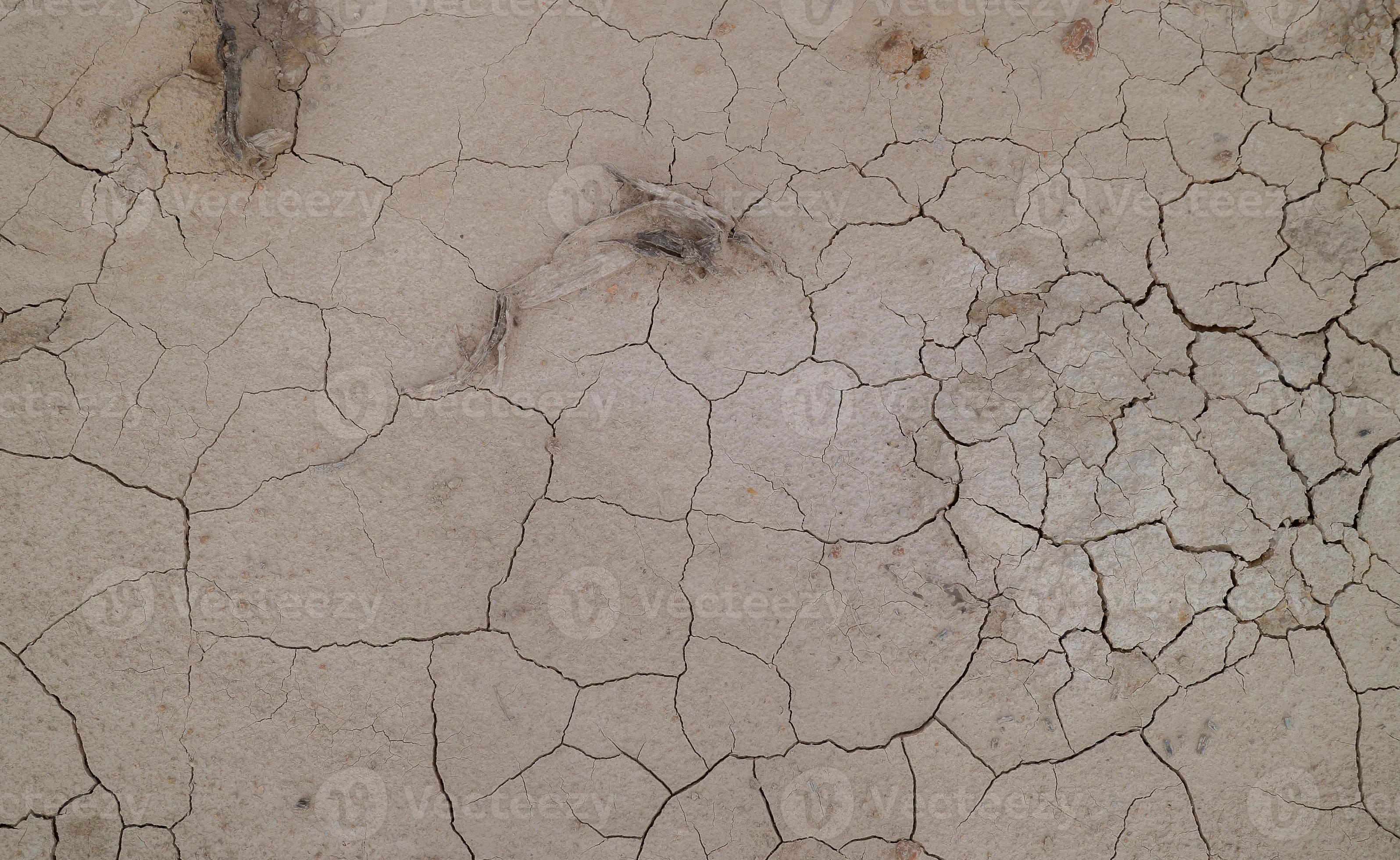 Ground cracked due to drought. Dry season causes the soil to dry and