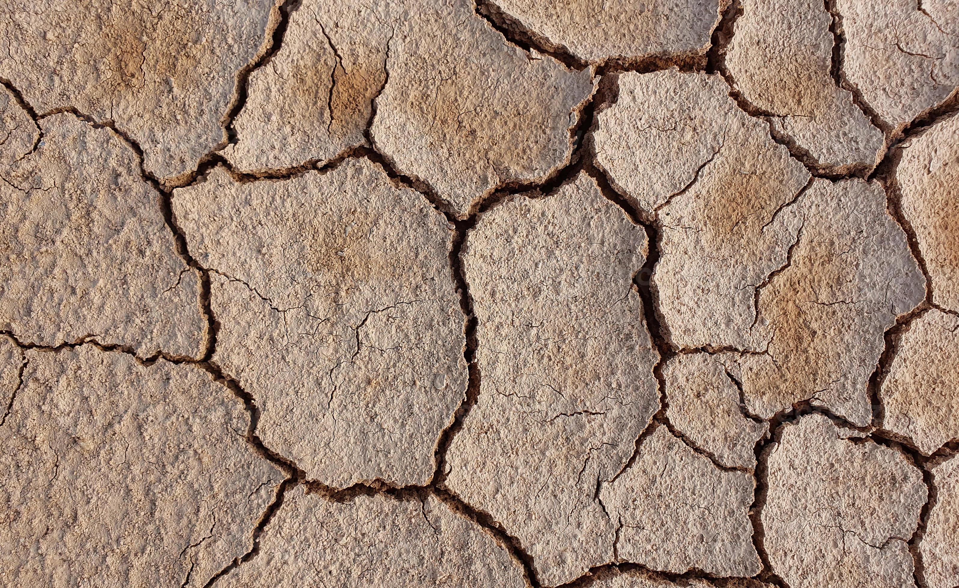 Ground cracked due to drought. Dry season causes the soil to dry and