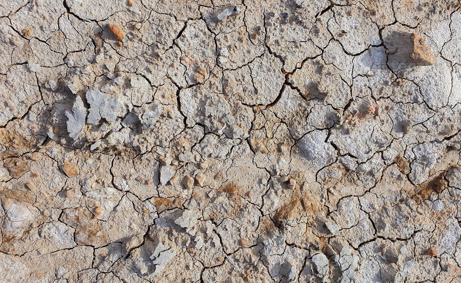 Ground cracked due to drought. Dry season causes the soil to dry and