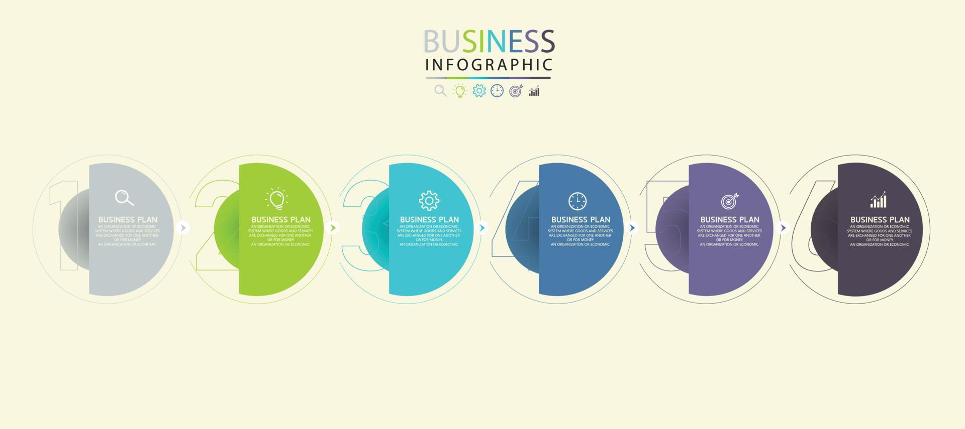 Diseño infográfico vectorial con iconos y 6 opciones que se utilizan para presentar ideas de educación, negocios y negocios. se puede utilizar con el diseño de flujo de trabajo de banners de presentación vector