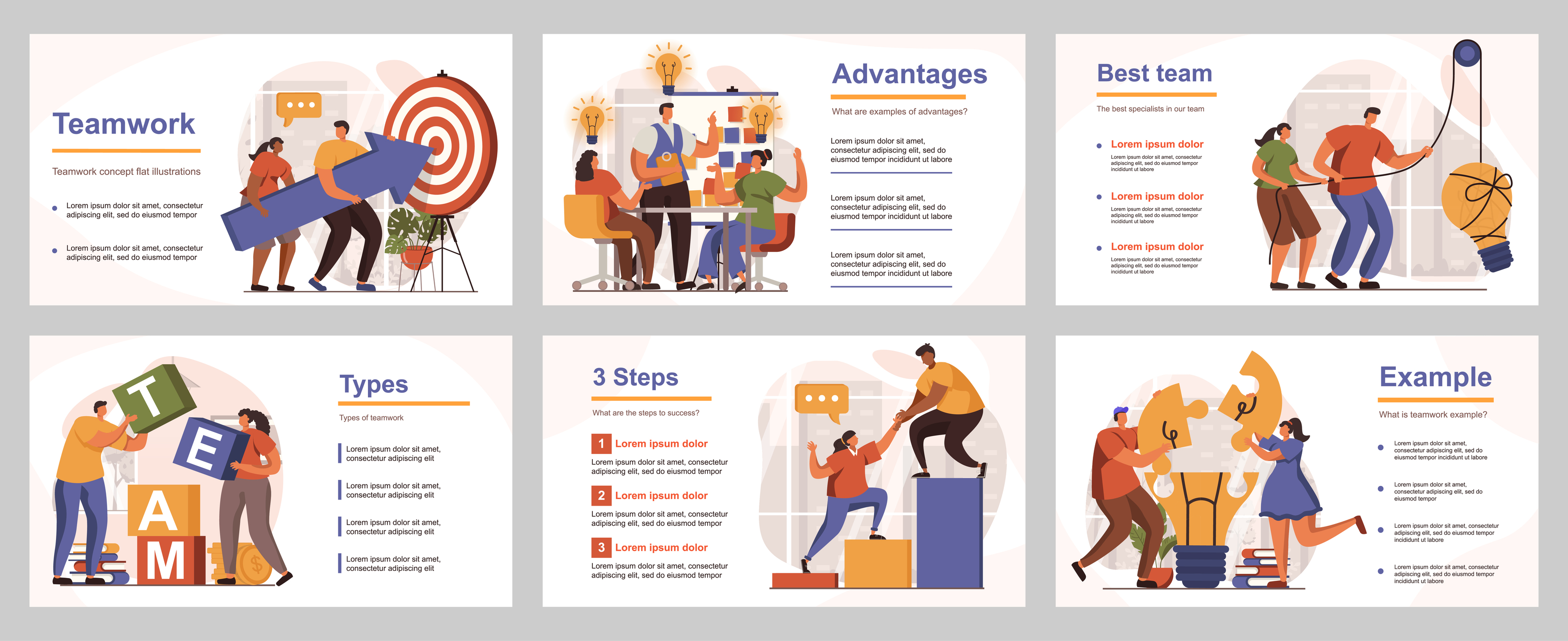 Teamwork concept for presentation slide template. People collaborate at