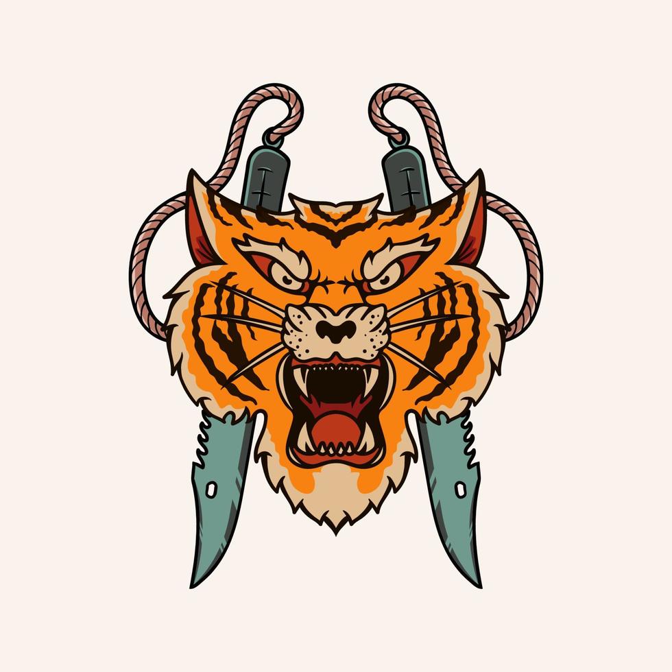 Tiger head with knife illustration vector