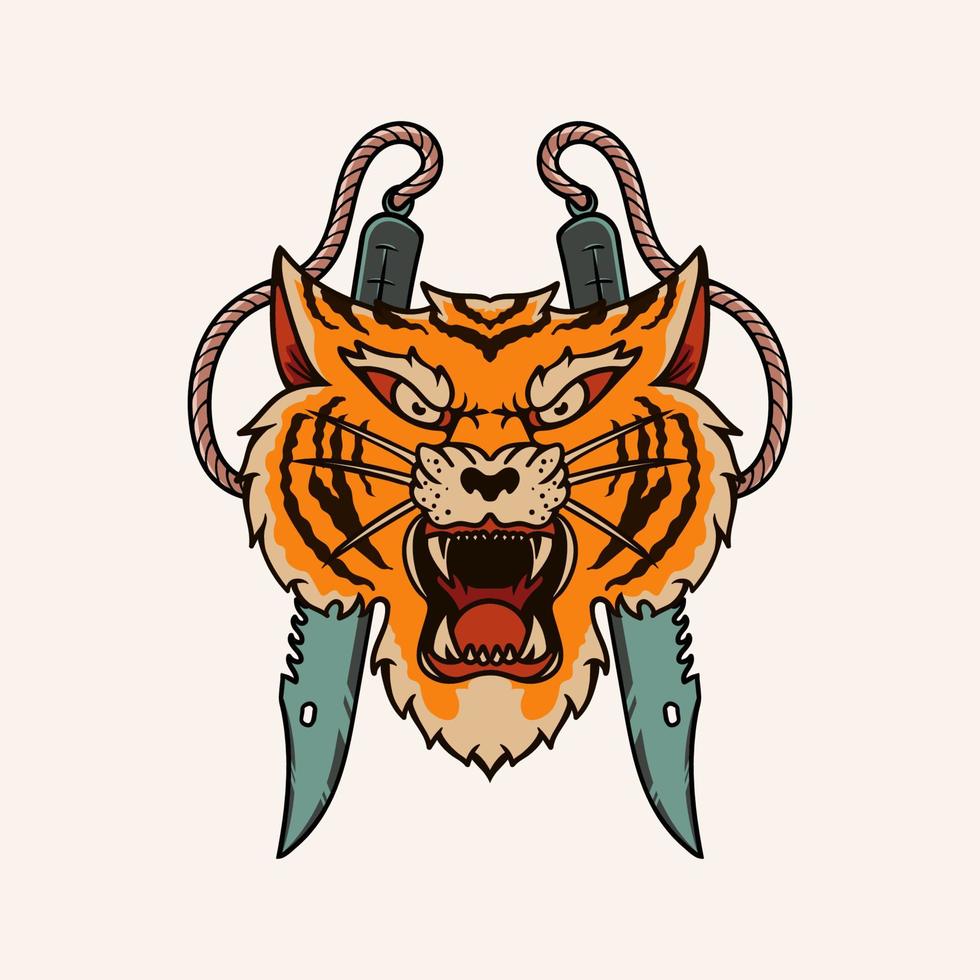 cabeza de tigre con ilustración de cuchillo vector