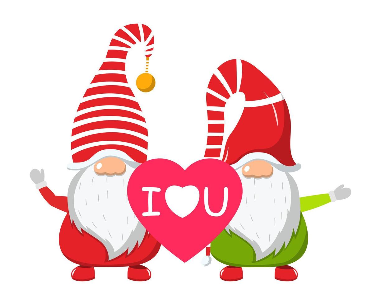 Cute beautiful Santa character holding hart shape love placard with I love you text vector