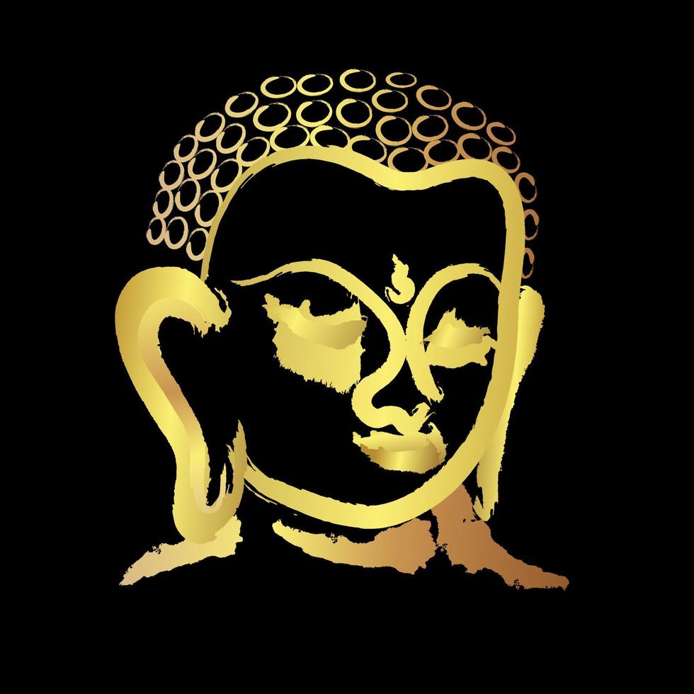 Head buddha with golden brush stroke isolate on black background vector