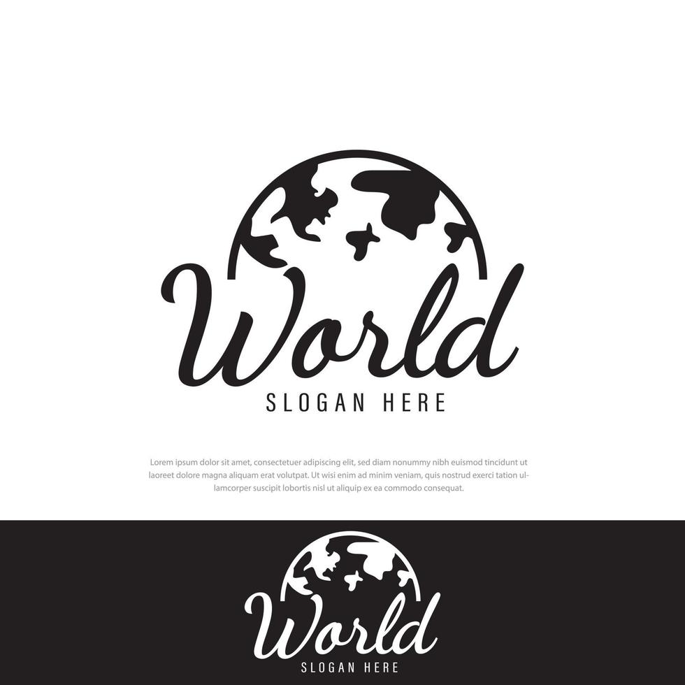 Simple black world map semicircle logo from thin line.travel around the world,globalization.trend flat style modern logo design vector illustration