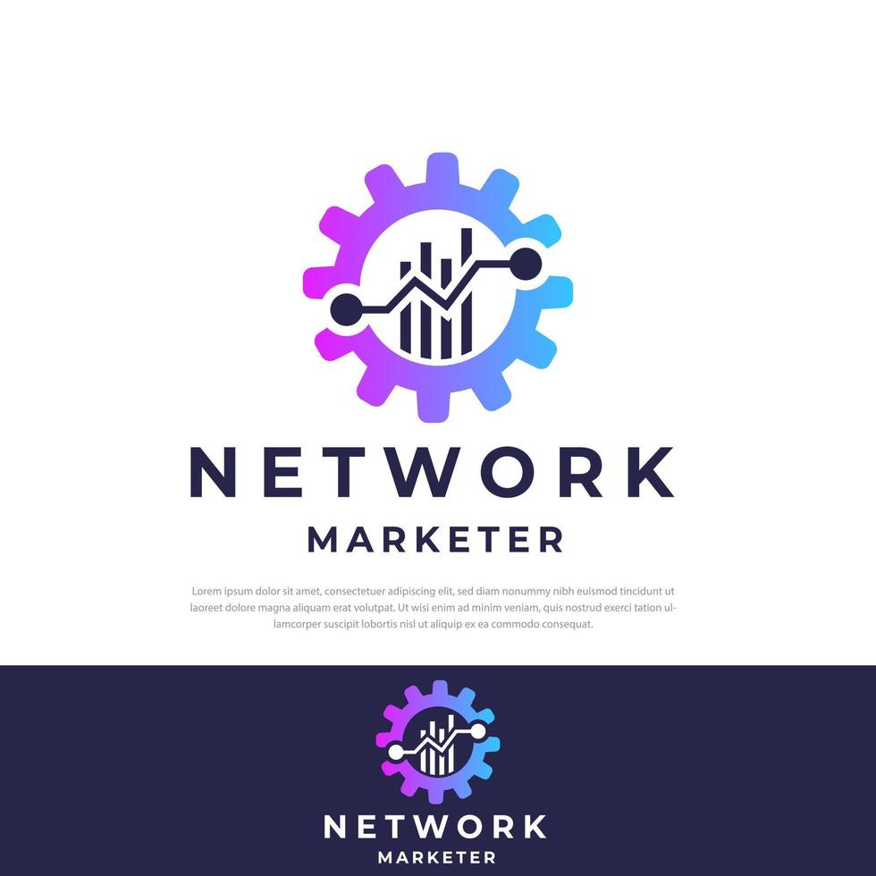 Colored gear network technology design logo.business logo template concept illustration,emblem,design elements vector